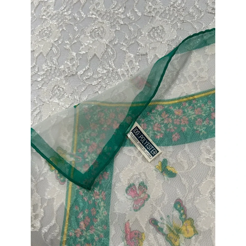 Vintage Sheer Butterfly Floral Scarf Japan Bandana Coquette Fairy Cottagecore